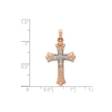 Fleur De Lis Cross 25 x 17 mm Charm Pendant in Real 14k Multi-Tone Gold