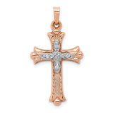 Fleur De Lis Cross 25 x 17 mm Charm Pendant in Real 14k Multi-Tone Gold