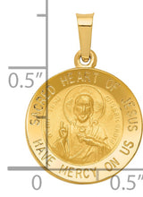 Hollow Sacred Heart of Jesus Have Mercy Us Words Round Medal Charm Pendant in Real 14k Yellow Gold