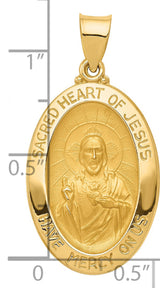 Hollow Sacred Heart of Jesus Have Mercy Us Words Oval Medal Charm Pendant in Real 14k Yellow Gold