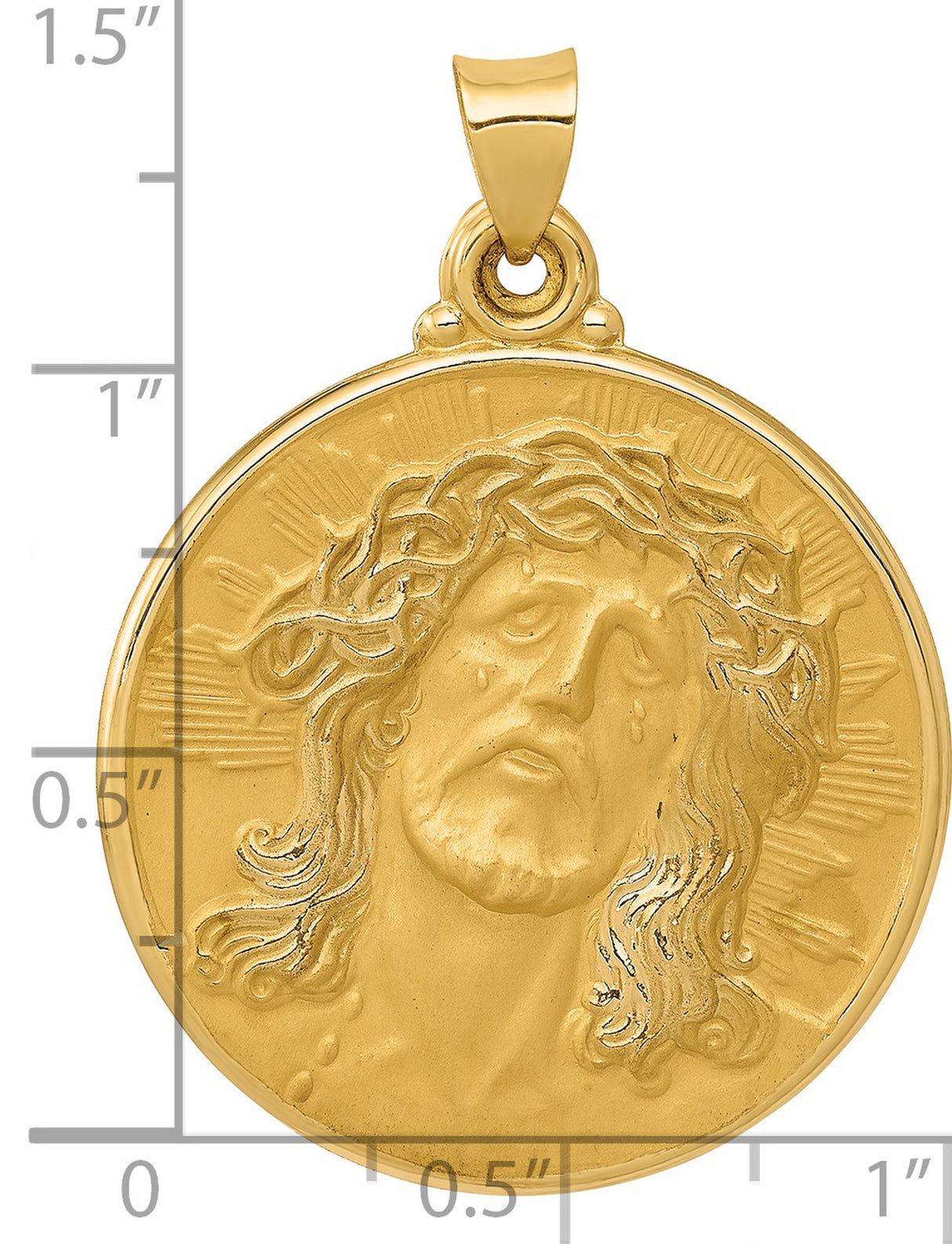 Hollow Round Embossed Face Of Jesus Medal Charm Pendant in Real 14k Yellow Gold