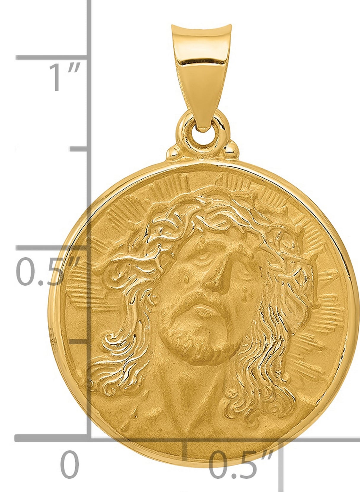 Hollow Round Embossed Face Of Jesus Medal Charm Pendant in Real 14k Yellow Gold