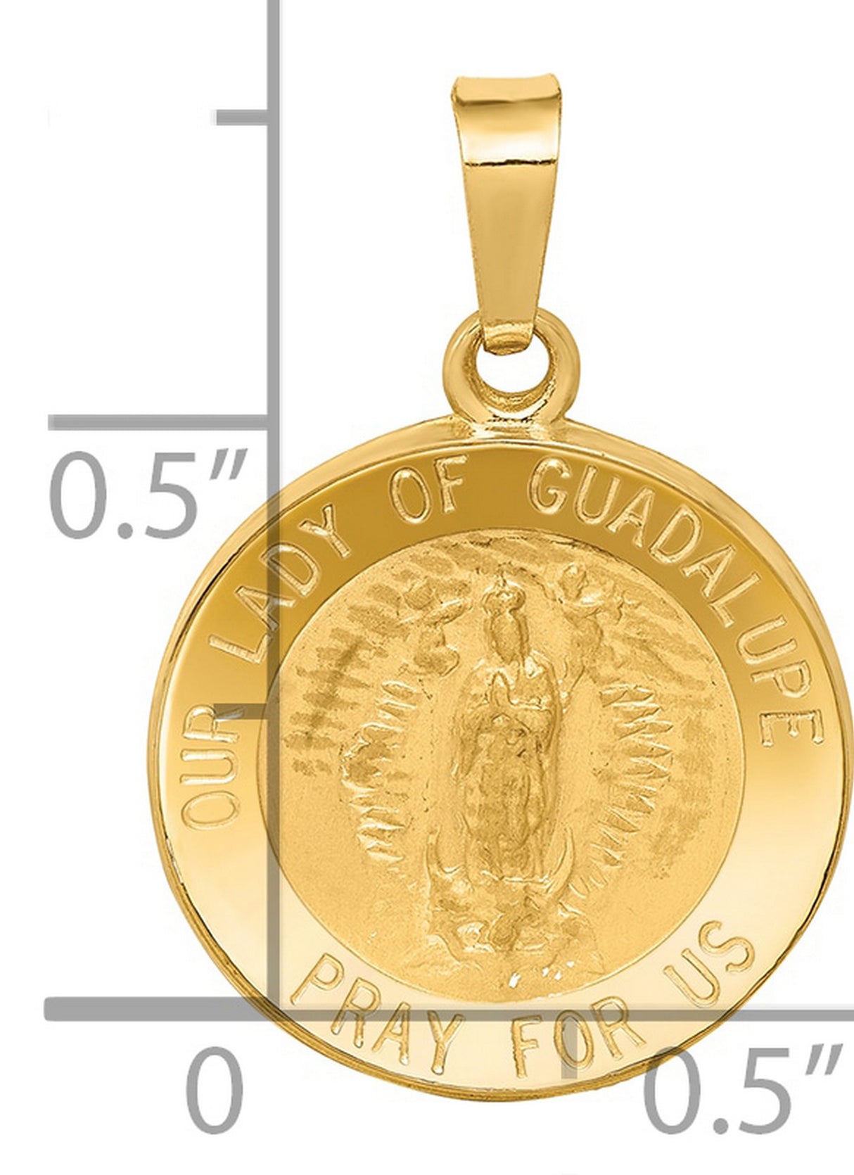 Our Lady of Guadalupe Pray For Us Words Round Medal Charm Pendant in Real 14k Yellow Gold