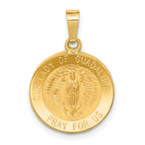 Our Lady of Guadalupe Pray For Us Words Round Medal Charm Pendant in Real 14k Yellow Gold