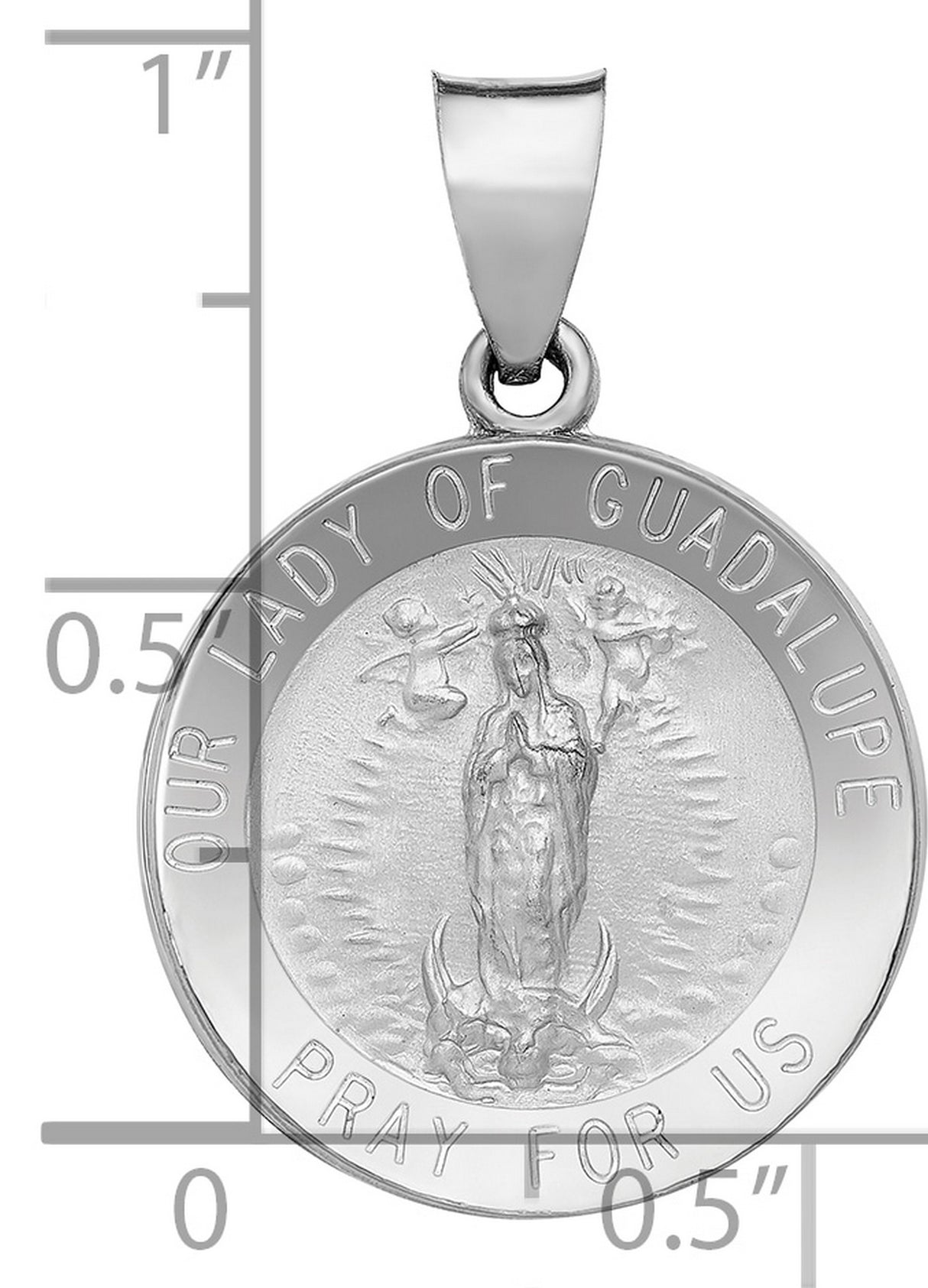 14k White Gold Our Lady of Guadalupe Virgin Mary Pendant Religious Medal for Women
