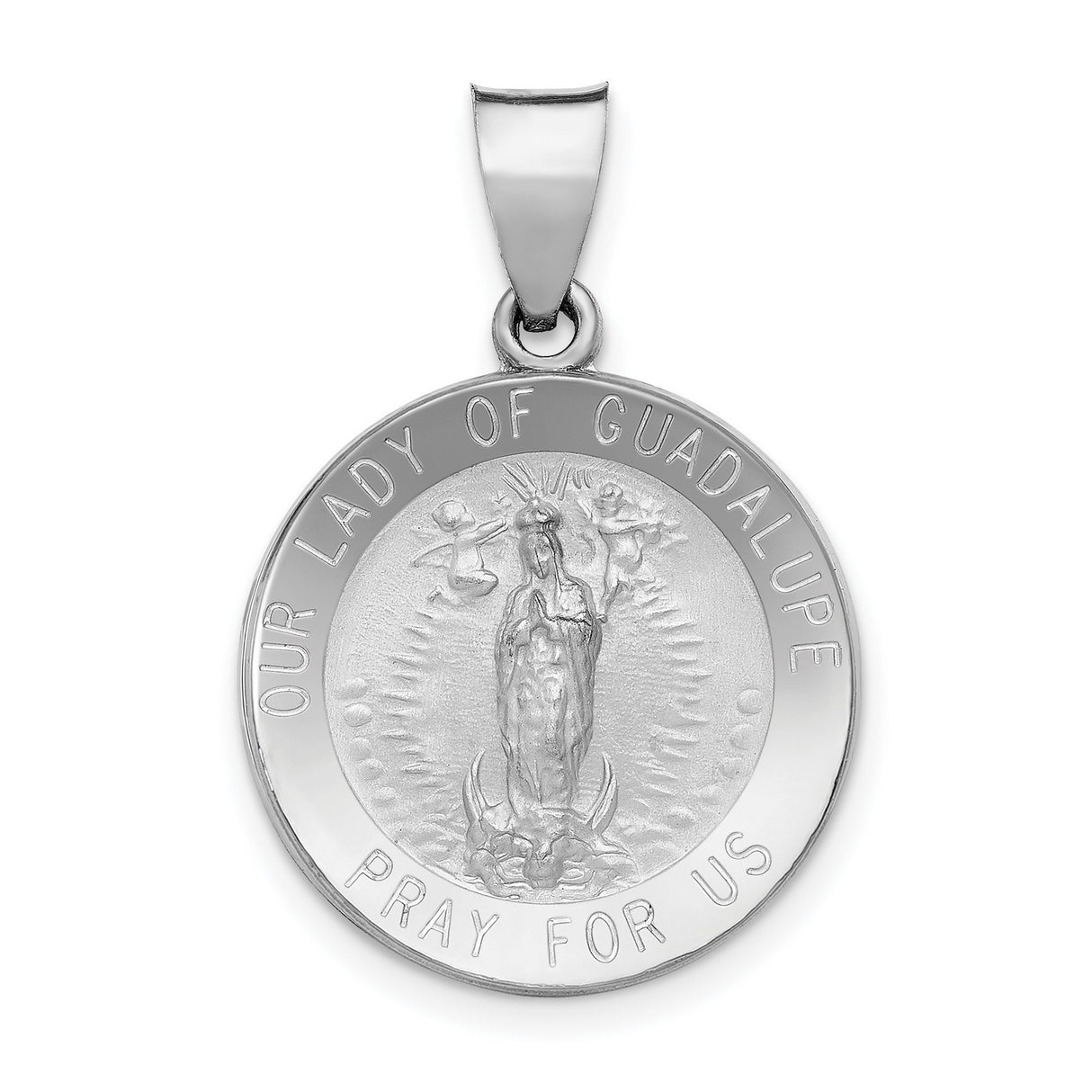 14k White Gold Our Lady of Guadalupe Virgin Mary Pendant Religious Medal for Women