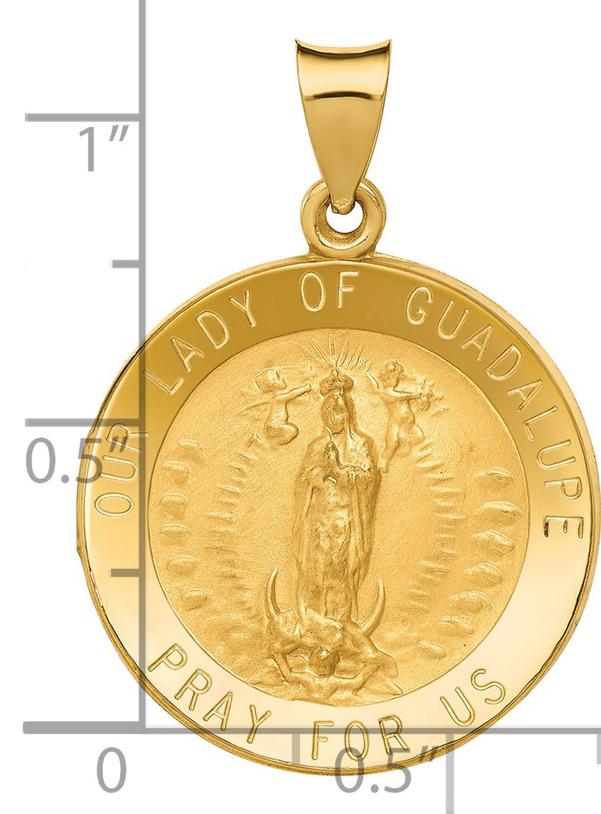 Our Lady of Guadalupe Pray For Us Words Round Medal Charm Pendant in Real 14k Yellow Gold