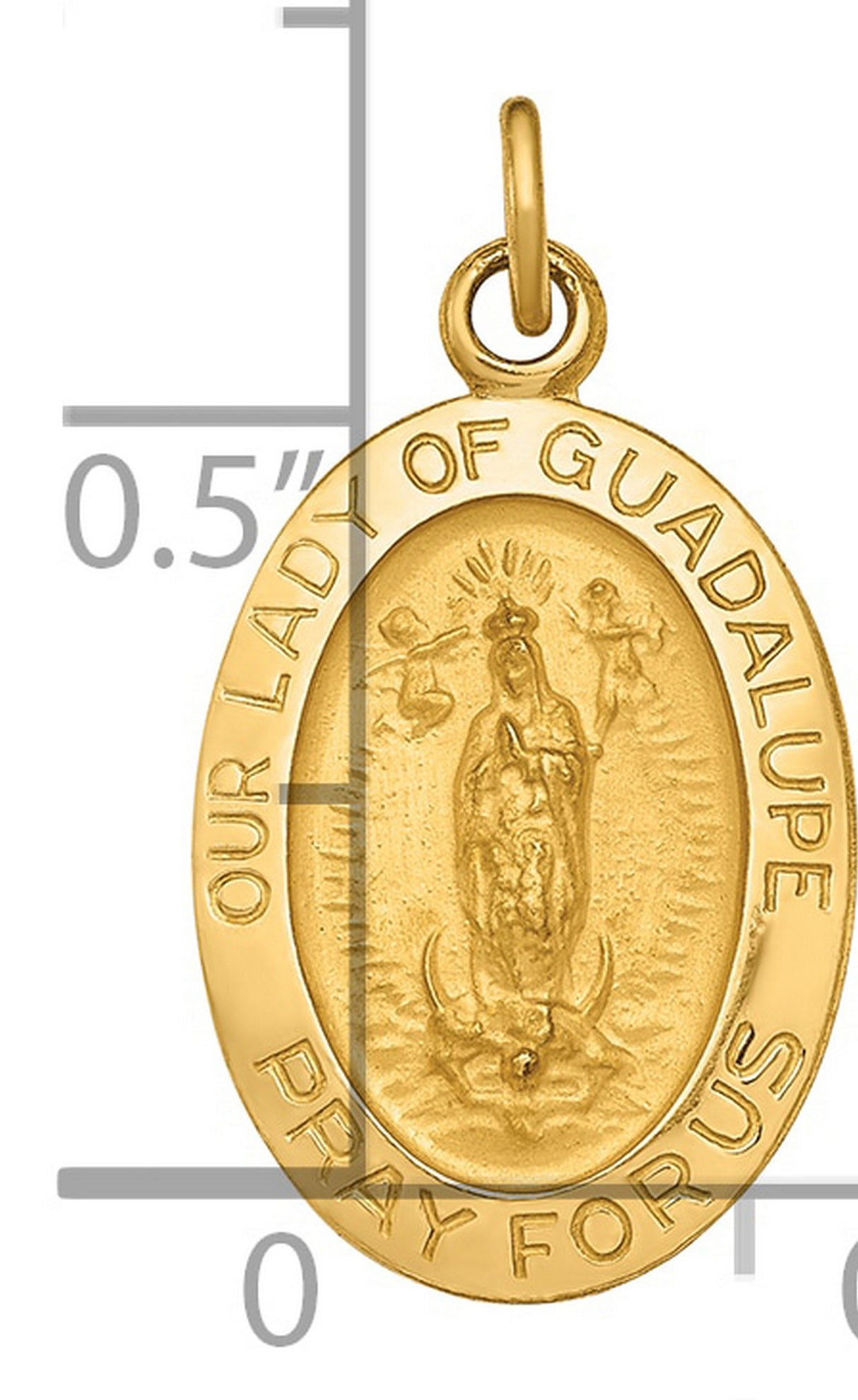 Solid Pray For Us Our Lady of Guadalupe Words Oval Charm Pendant in Real 14k Yellow Gold