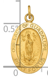 Solid Pray For Us Our Lady of Guadalupe Words Oval Charm Pendant in Real 14k Yellow Gold