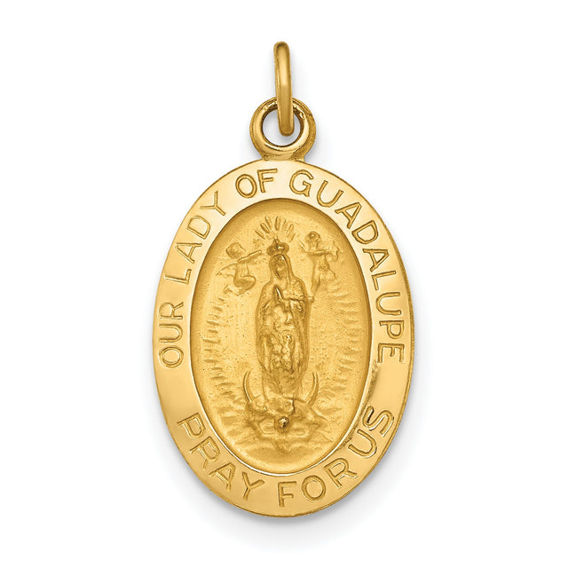 Solid Pray For Us Our Lady of Guadalupe Words Oval Charm Pendant in Real 14k Yellow Gold