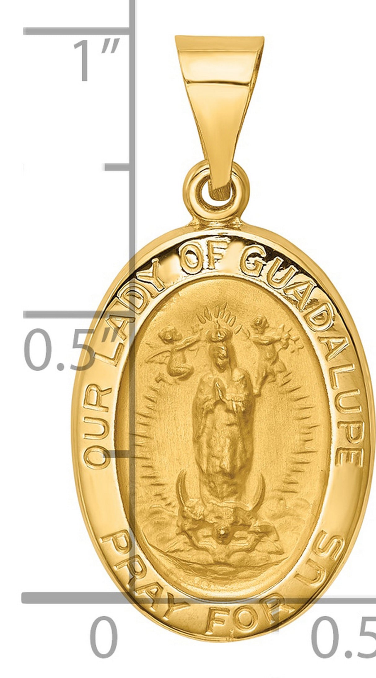 Our Lady of Guadalupe Pray For Us Words Oval Medal Charm Pendant in Real 14k Yellow Gold