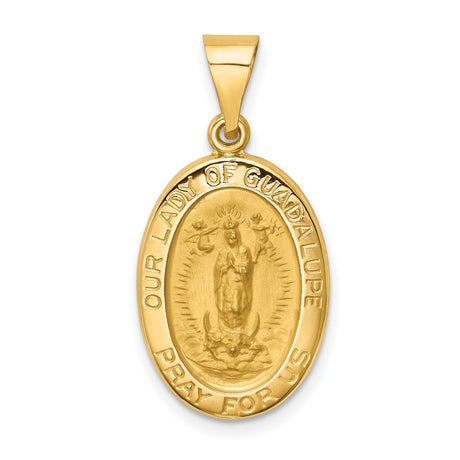 Our Lady of Guadalupe Pray For Us Words Oval Medal Charm Pendant in Real 14k Yellow Gold