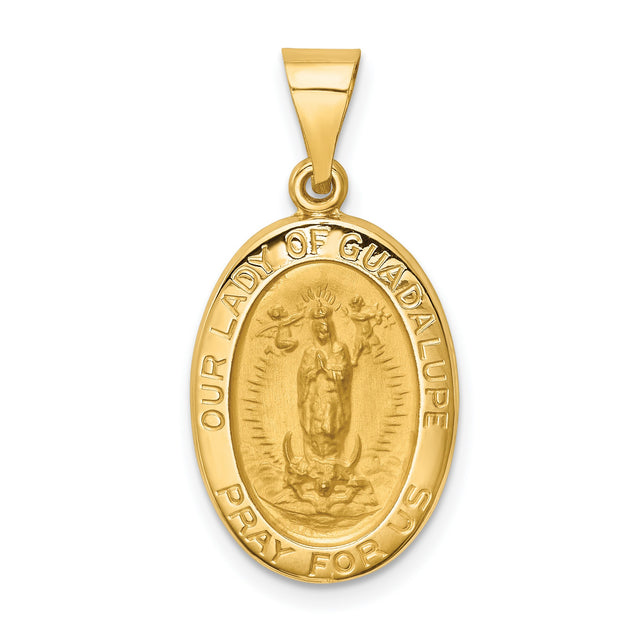 Our Lady of Guadalupe Pray For Us Words Oval Medal Charm Pendant in Real 14k Yellow Gold