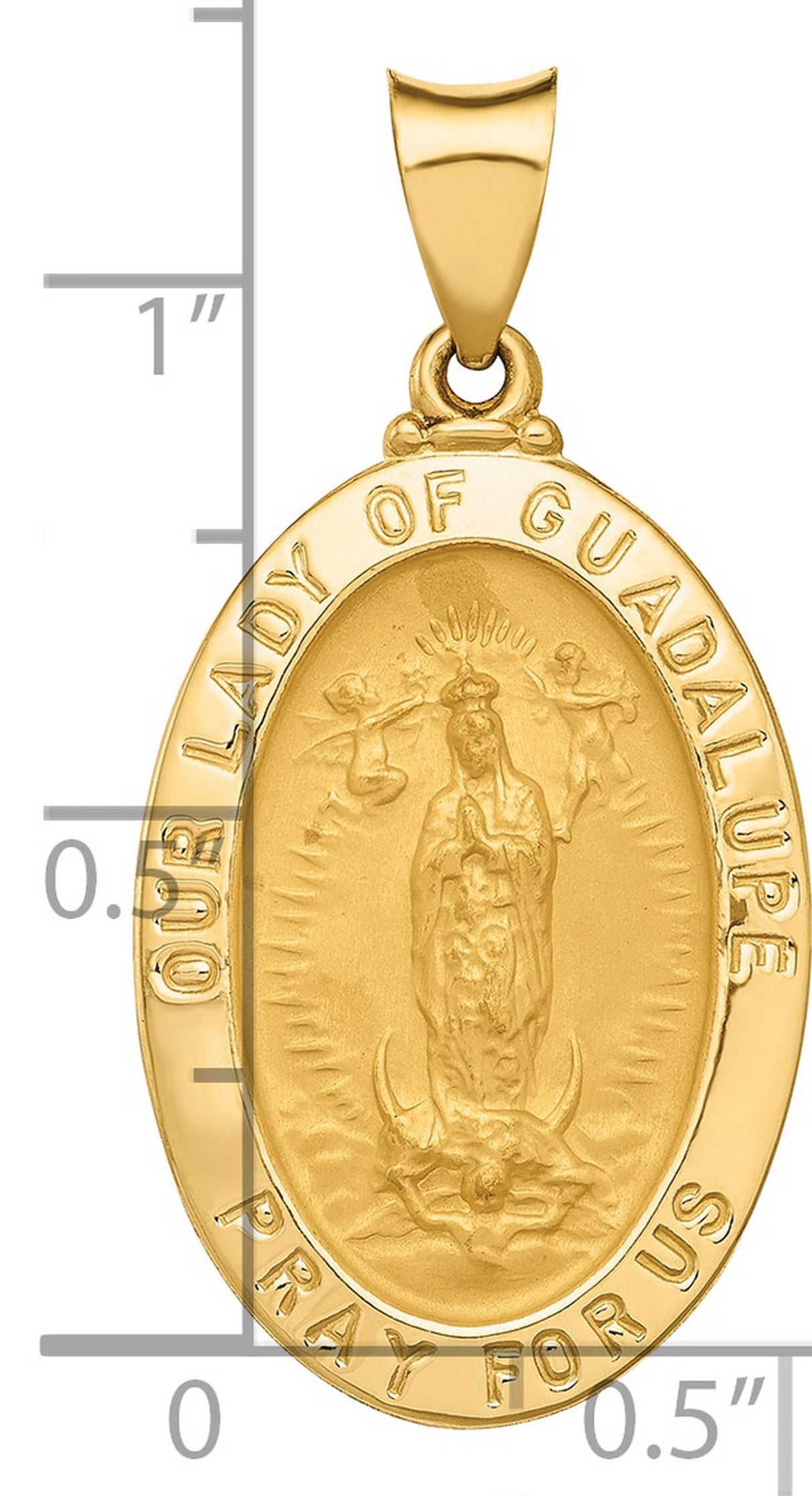 Our Lady of Guadalupe Pray For Us Words Oval Medal Charm Pendant in Real 14k Yellow Gold