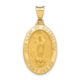 Our Lady of Guadalupe Pray For Us Words Oval Medal Charm Pendant in Real 14k Yellow Gold