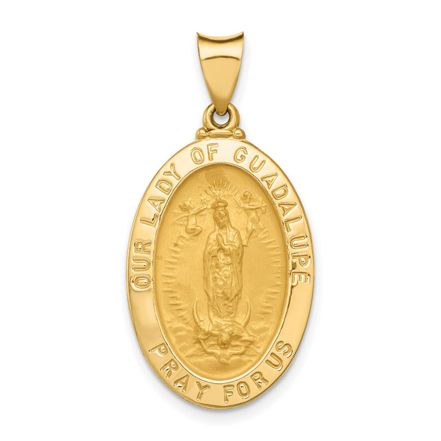 Our Lady of Guadalupe Pray For Us Words Oval Medal Charm Pendant in Real 14k Yellow Gold