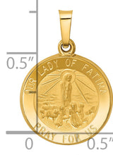 Our Lady of Fatima Pray For Us Words Round Medal Charm Pendant in Real 14k Yellow Gold