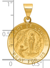 Our Lady of Lourdes Pray For Us Words Round Medal Charm Pendant in Real 14k Yellow Gold