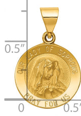 Our Lady of Sorrows Pray For Us Words Round Medal Charm Pendant in Real 14k Yellow Gold