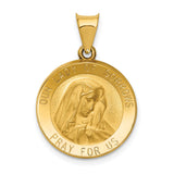 Our Lady of Sorrows Pray For Us Words Round Medal Charm Pendant in Real 14k Yellow Gold