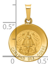 Hollow Caridad Del Cobre Words Round Charm Pendant in Real 14k Yellow Gold