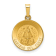 Hollow Caridad Del Cobre Words Round Charm Pendant in Real 14k Yellow Gold