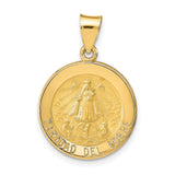 Hollow Caridad Del Cobre Words Round Charm Pendant in Real 14k Yellow Gold