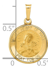 Round Sacred Heart of Mary Pray For Us Words Charm Pendant in Real 14k Yellow Gold