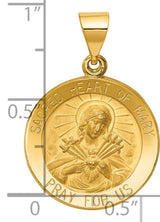 Round Sacred Heart of Mary Pray For Us Words Charm Pendant in Real 14k Yellow Gold