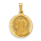 Hollow Matka Boska Czestochowska Words Round Medal Charm Pendant in Real 14k Yellow Gold