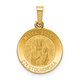 Hollow Matka Boska Czestochowska Words Round Medal Charm Pendant in Real 14k Yellow Gold