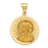 Hollow Matka Boska Czestochowska Words Round Medal Charm Pendant in Real 14k Yellow Gold