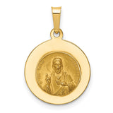 Hollow Queen of the Holy Scapular Pray For Us Words Round Charm Pendant in Real 14k Yellow Gold