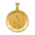 Hollow Queen of the Holy Scapular Pray For Us Words Round Charm Pendant in Real 14k Yellow Gold