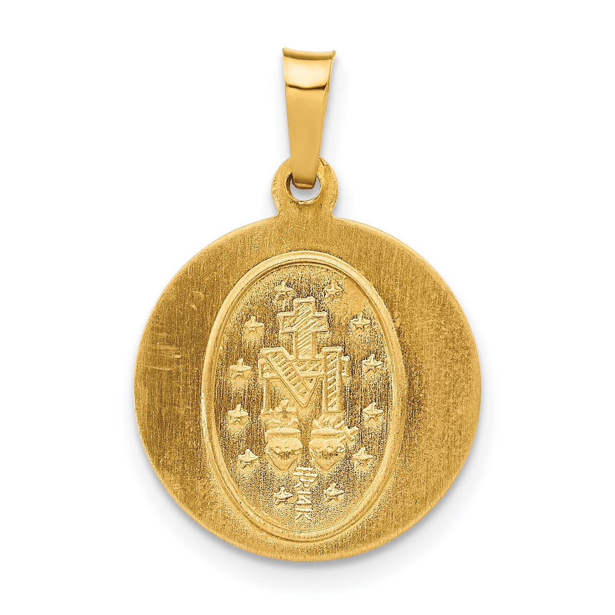 Hollow Miraculous Medal Of The Our Lady Of Graces With Words Charm Pendant in Real 14k Yellow Gold