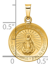 Hollow Miraculous Medal Of The Our Lady Of Graces With Words Charm Pendant in Real 14k Yellow Gold