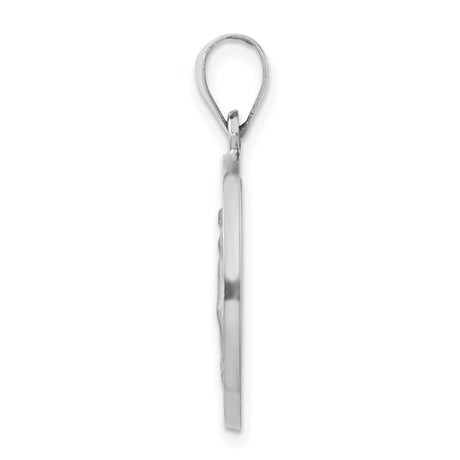 14k White Gold Miraculous Medal Pendant Featuring Virgin Mary and Prayer