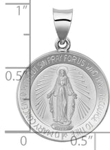 14k White Gold Miraculous Medal Pendant Featuring Virgin Mary and Prayer