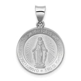 14k White Gold Miraculous Medal Pendant Featuring Virgin Mary and Prayer