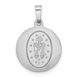 14k White Gold Miraculous Medal Pendant Featuring Virgin Mary and Radiant Beams