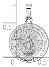 14k White Gold Miraculous Medal Pendant Featuring Virgin Mary and Radiant Beams