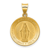 Hollow Miraculous Medal Of The Our Lady Of Graces With Words Charm Pendant in Real 14k Yellow Gold