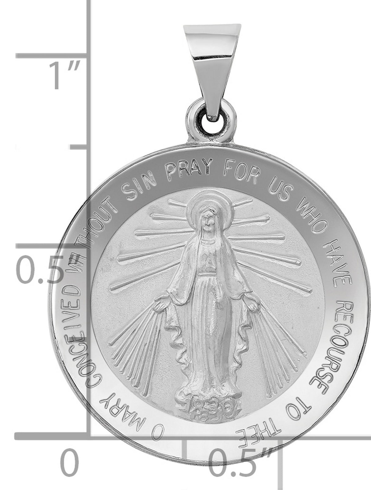 14k White Gold Miraculous Medal Pendant with Virgin Mary and Engraving
