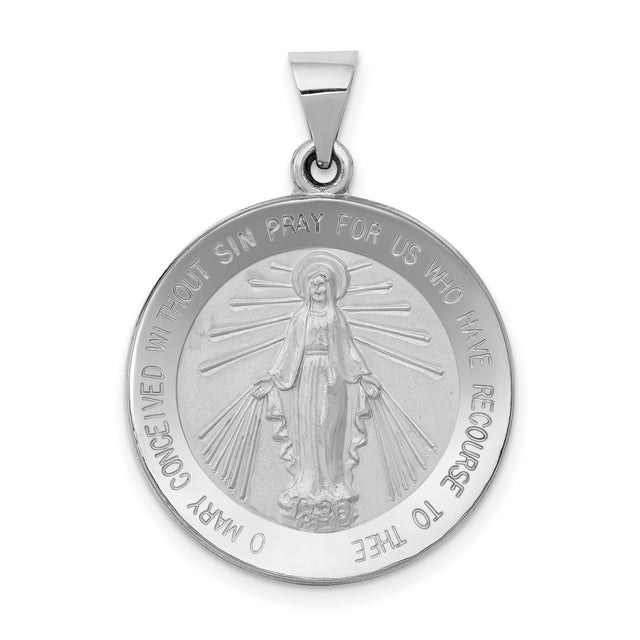 14k White Gold Miraculous Medal Pendant with Virgin Mary and Engraving