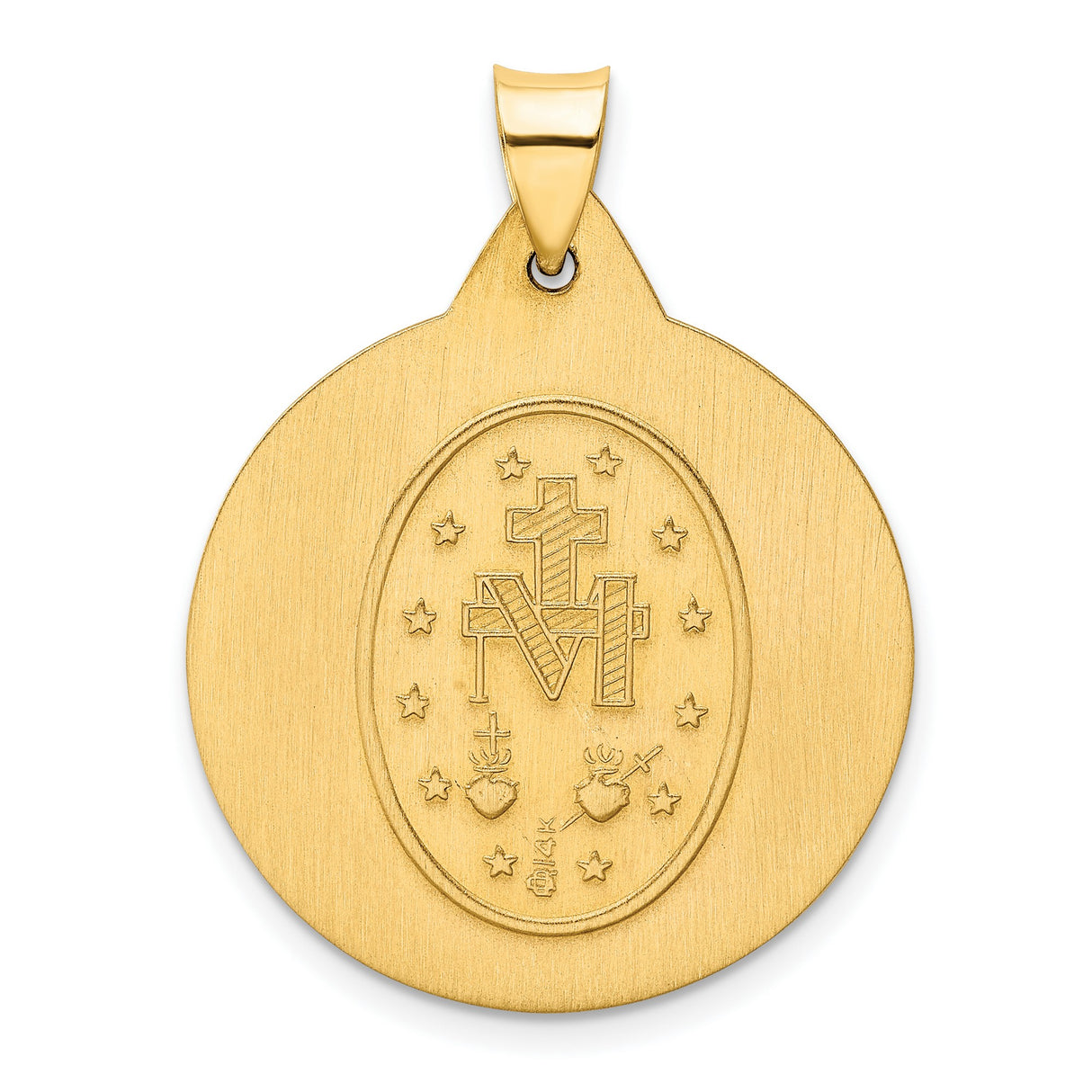 Hollow Miraculous Medal Of The Our Lady Of Graces With Words Charm Pendant in Real 14k Yellow Gold