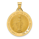 Hollow Miraculous Medal Of The Our Lady Of Graces With Words Charm Pendant in Real 14k Yellow Gold