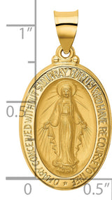 Miraculous Medal Our Lady of Graces with Words Oval Charm Pendant in Real 14k Yellow Gold