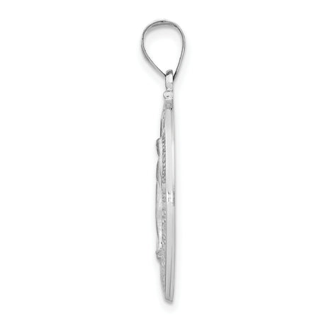 14k White Gold Miraculous Medal Pendant with Virgin Mary and Inscription