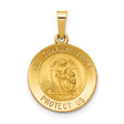 Our Guardian Angel Protect Us Words Round Medal Charm Pendant in Real 14k Yellow Gold