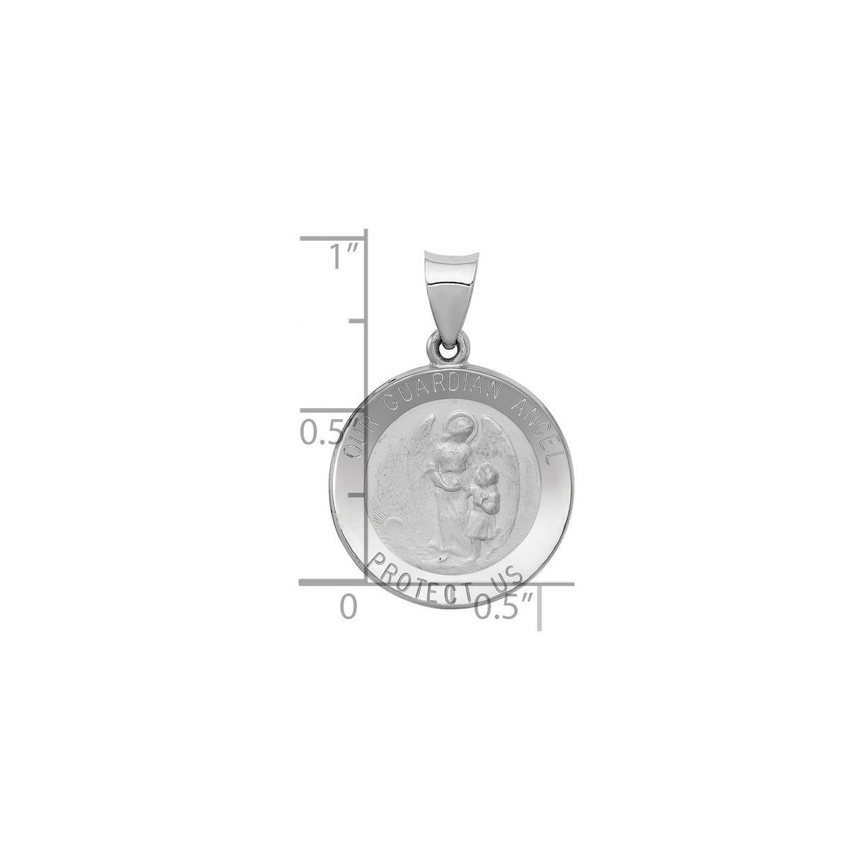 14k White Gold Guardian Angel Pendant with Protection Message, Religious Medallion Charm